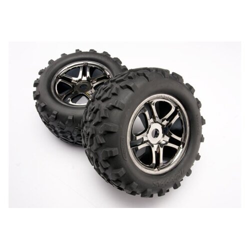 Traxxas 3.8" Maxx Tyres on SS Black Chrome Rims - Glued Wheels 2Pcs 4983A