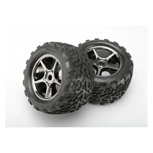 Traxxas 3.8" Talon Tyres on Black Chrome Gemini Rims - Glued Wheels 2Pcs 5374X