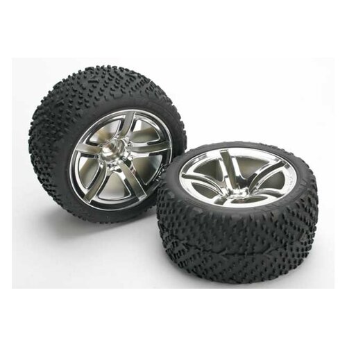 Traxxas 2.8" Victory Tyres on Chrome Twin-Spoke Rims - Glued Wheels 2Pcs 5573