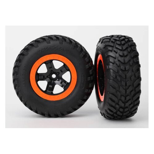 Traxxas 2.2/3.0" Off Road Tyres (S1 Compound) on Black/Orange Rims - Glued Wheels 2Pcs 5863R