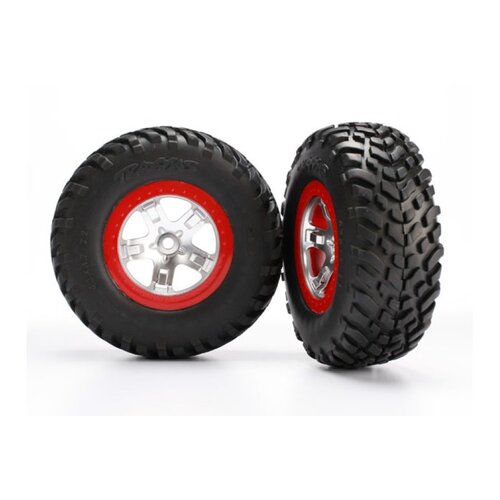 Traxxas 2.2/3.0" Ultra Soft S1 Tyres on Satin Chrome/Red Rims - Glued Wheels 2Pcs 5873R