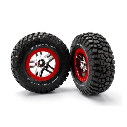Traxxas 2.2/3.0" BFGoodrich Mud Terrain T/A KM2 Ultra Soft Tyres on Chrome/Red Split-Spoke Rims - Glued Wheels 2Pcs 5877R