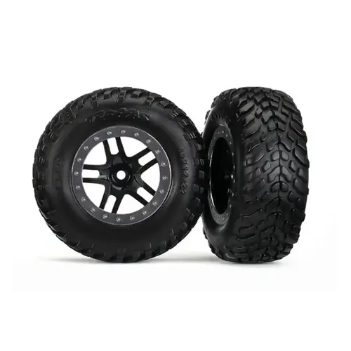 Traxxas 2.2/3.0" Off Road Tyres (S1 Compound) on Black/Satin Chrome Rims - Glued Wheels 2Pcs 5889R