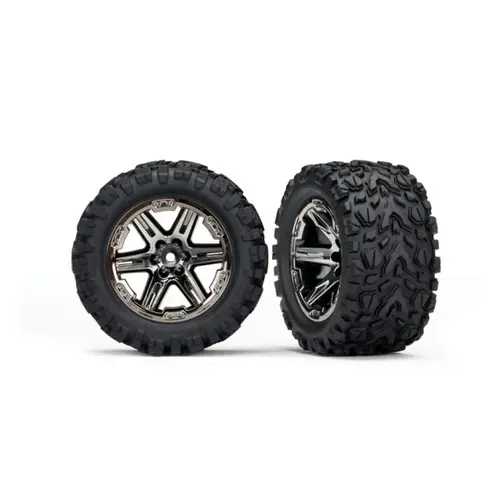 Traxxas 2.8" Talon Extreme Tyres on Black Chrome RXT Rims (2WD Rear) - Glued Wheels 2Pcs 6774X