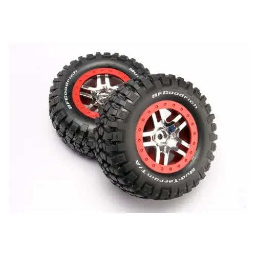 Traxxas 2.2/3.0" BFGoodrich Mud Terrain T/A KM2 Tyres on Chrome/Red Split-Spoke Rims - Glued Wheels 2Pcs 6873A
