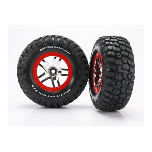 Traxxas 2.2/3.0" BFGoodrich Mud Terrain T/A KM2 Ultra Soft Tyres on Chrome/Red Split-Spoke Rims - Glued Wheels 2Pcs 6873R
