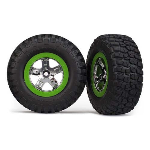Traxxas 2.2/3.0" BFGoodrich Mud Terrain T/A KM2 Tyres on Chrome/Green Rims - Glued Wheels 2Pcs 6876