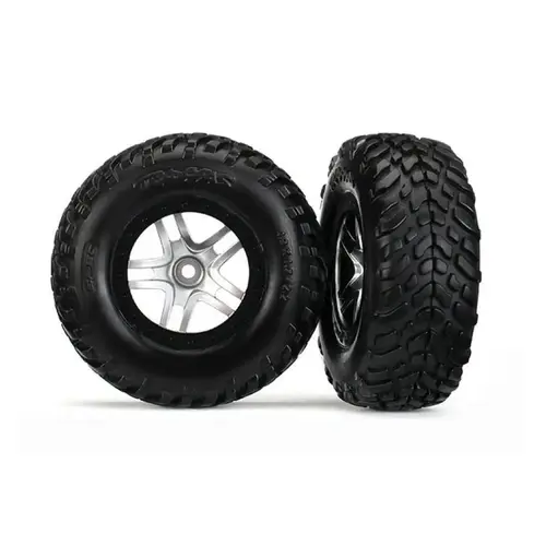 Traxxas 2.2/3.0" Off Road Tyres on Satin Chrome/Black Split-Spoke Rims - Glued Wheels 2Pcs 6892R