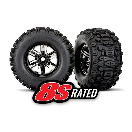 Traxxas 4.0/5.5" Sledgehammer Tyres on Black Dual Spoke Rims - Glued Wheels 2Pcs 7774A