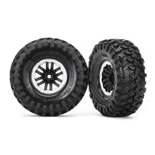 Traxxas 1.9" Canyon Trail Tyres on Black/Satin Chrome Rims - Glued Wheels 2Pcs 8272X