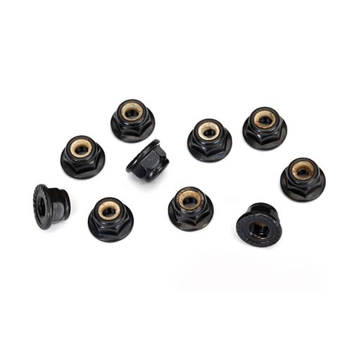 Traxxas 4mm Black Steel Flanged Serrated Nyloc Nuts 10Pcs 8347