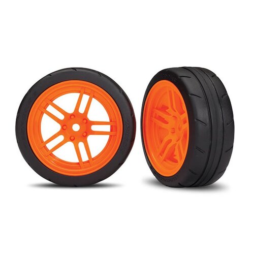 Traxxas 1.9" Response Slick Tyres on Split-Spoke Orange Rims - Glued Wheels 2Pcs 8373A