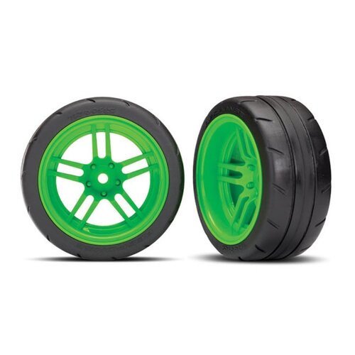 Traxxas 1.9" Response Slick Tyres on Split-Spoke Green Rims - Glued Wheels 2Pcs 8374G