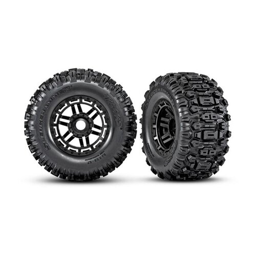 Traxxas 2.8/3.6" Sledgehammer Tyres on Black Dual Spoke Rims - Glued Wheels 2Pcs 8973