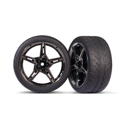 Traxxas 2.1" Corvette Stingray Rear Tyres On Black Rims - Glued Wheels 2Pcs 9371