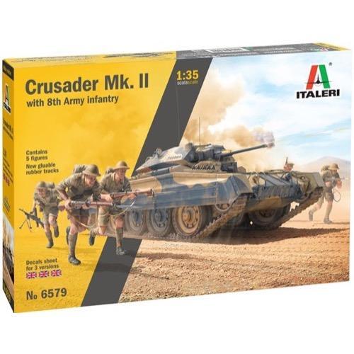 Italeri 1/35 Crusader Mk II with 8th Army Infantry Rubber Tracks and 5 Figures Plastic Model Kit