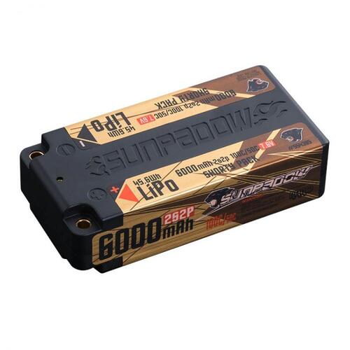 SUNPADOW 2S 7.6V Lipo Battery 100C 6000mAh Hard Case with 4mm Bullet for RC 1/10 Buggy