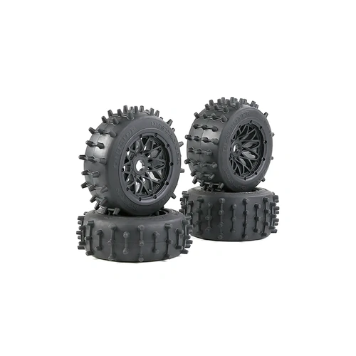 Rovan 4.7/5.5" Spike Front & Rear Tyres on Black Rims - Glued Wheels 4Pcs