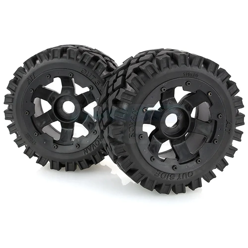 Rovan 4.7/5.5" Baja 5B Rear All Terrain Tyres on Black Rims - Beadlocked Wheels 2Pcs