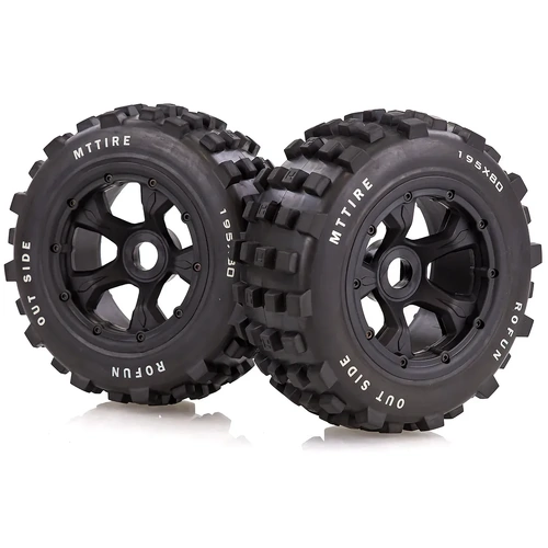 Rovan 4.7/5.5" Baja 5T/5SC Rear MX Tyres on Black Rims - Beadlocked Wheels 2Pcs