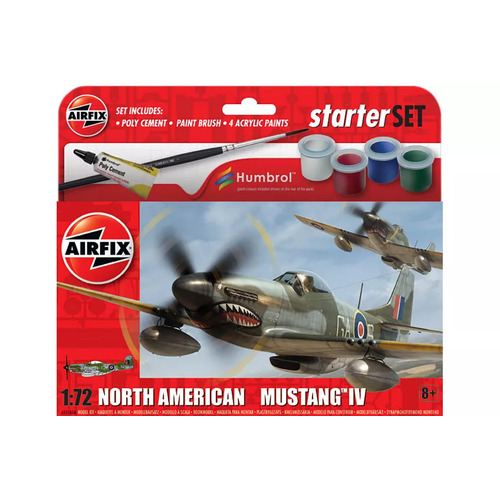 Airfix 1/72 North American P-51D Mustang IV Fighter Scaled Plastic Model Kit Starter Set