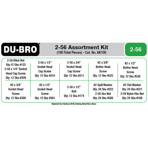 Du-Bro 2-56 Hardware Assortment Kit 180 Pcs Set - AK100