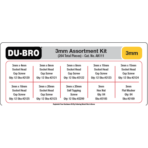 Du-Bro 3mm Hardware Assortment Kit 264 Pcs Set - AK111