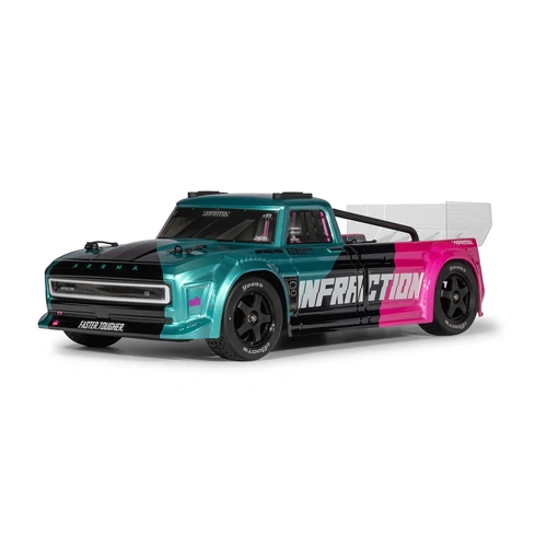 Arrma Infraction 223S DSC 1/8 4X4 RTR Brushless All-Road Car, RTR, Teal/Pink