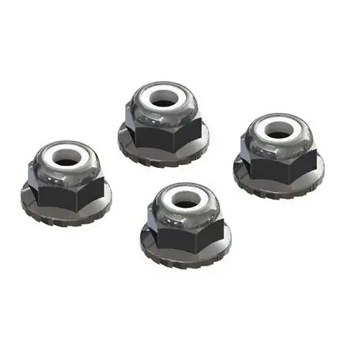 Arrma Flanged Nyloc Locknut, 4mm, Silver, 4 Pieces, AR708008