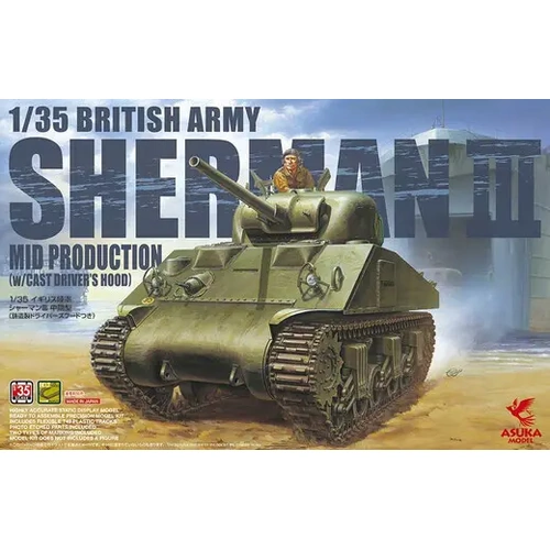 Asuka 1/35 British Army Sherman 3 Mid Production (w/ Cast Drivers Hood) Plastic Model Kit