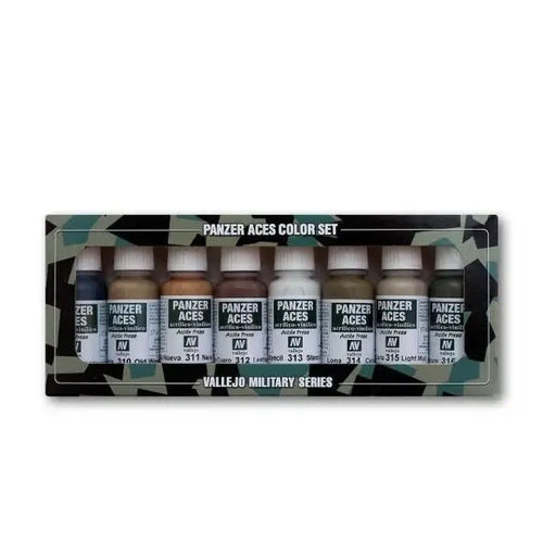 Vallejo Panzer Aces No 2 - Wood, leather, stencil 8 Colour Acrylic Paint Set