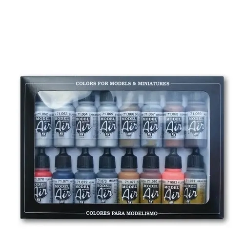 Vallejo Model Air Metallic Effects 16 Colour Acrylic Airbrush Paint Set