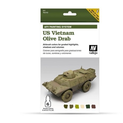 Vallejo 78412 Model Air AFV Set US Vietnam Olive Drab 6 Colour Acrylic Paint Set