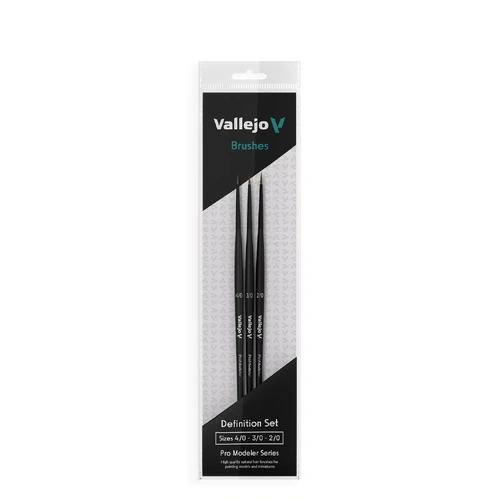 Vallejo Hobby Brushes: Pro Modeler Definition Set - Natural Hair (Sizes 4/0, 3/0 & 2/0)