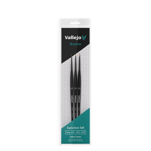 Vallejo Hobby Brushes Detail Definition Set Synthetic fibers Sizes 4/0, 3/0 & 2/0 - AVB02990