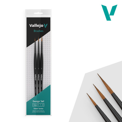 Vallejo Hobby Brushes Detail Design Set Synthetic fibers Sizes 0, 1 & 2 - AVB02991