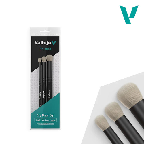Vallejo Hobby Brushes Dry Brush Set Natural Hair S, M & L - AVB07990