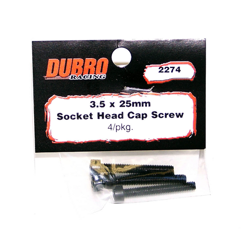 (DISCONTINUED) DUBRO 2274 3.5MM X 25 SOCKET-HEAD CAP SCREWS (4 PCS/PACK)