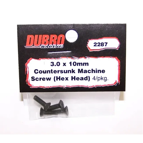DUBRO 2287 3.0MM X 10 FLAT-HEAD SOCKET SCREWS (4 PCS/PACK)