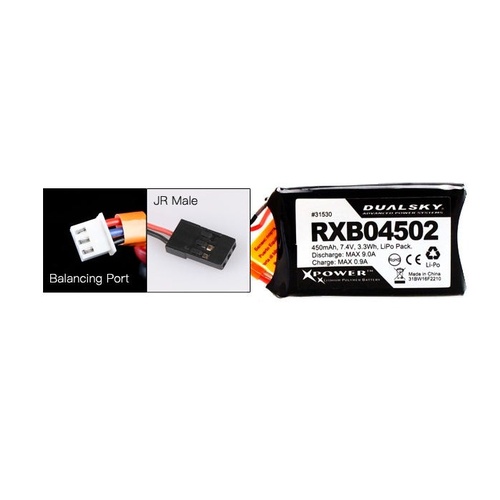 Dualsky 450mah 1S 3.7v 25C LiPo Receiver Battery with Servo Connector