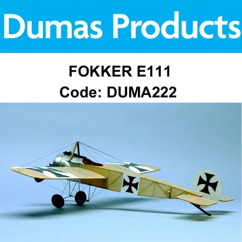 DUMAS 222 FOKKER E111 WALNUT SCALE 17.5 INCH WINGSPAN RUBBER POWERED