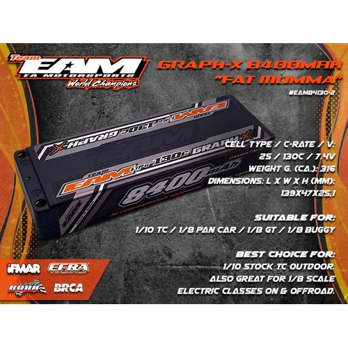 Team EAM Graph-X 8400mah Fat Momma Lipo 2S 130C