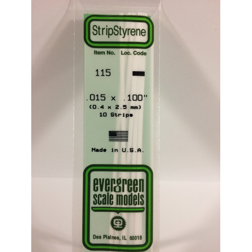 Evergreen 115 White Styrene Strip .015 X .100 (Pack Of 10)
