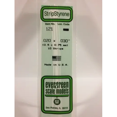 Evergreen 121 White Styrene Strip .020 X .030 (Pack Of 10)