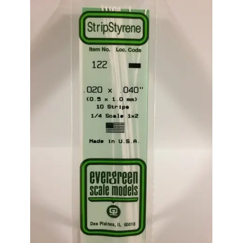 Evergreen 122 White Styrene Strip .020 X .040 (Pack Of 10)