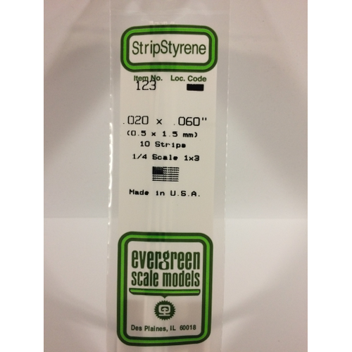 Evergreen 123 White Styrene Strip .020 X .060 (Pack Of 10)