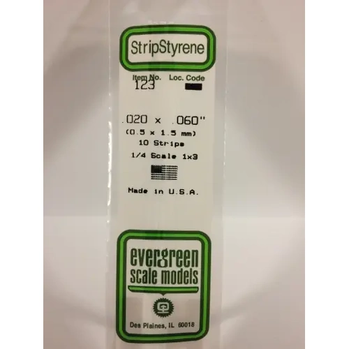 Evergreen 123 White Styrene Strip .020 X .060 (Pack Of 10)
