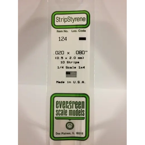 Evergreen 124 White Styrene Strip .020 X .080 (Pack Of 10)