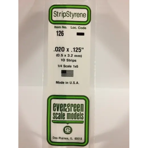 Evergreen 126 White Styrene Strip .020 X .125 (Pack Of 10)