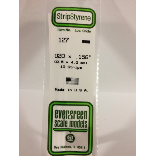 Evergreen 127 White Styrene Strip .020 X .156 (Pack Of 10)
